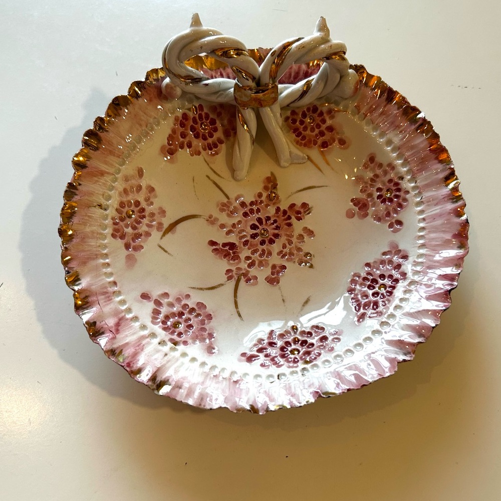 Vintage Floral Hand Painted Trinket Dish